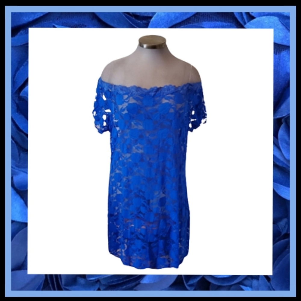 ROYAL BLUE ☆ SEXY ☆ FLORAL LACE CHEMISE & THONG ☆ 6x ☆ NWT
